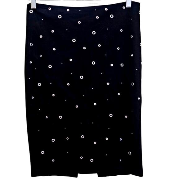 Carmen Marco Valvo Skirt Black Stetch Pull On Pencil Grommet Women Size 8 - Picture 1 of 5